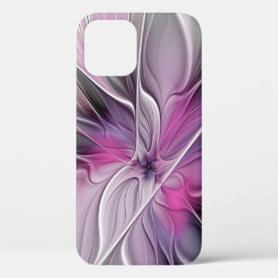 Floral Fractal Modern Abstract Flower Pink Grey iPhone 12 Pro Case