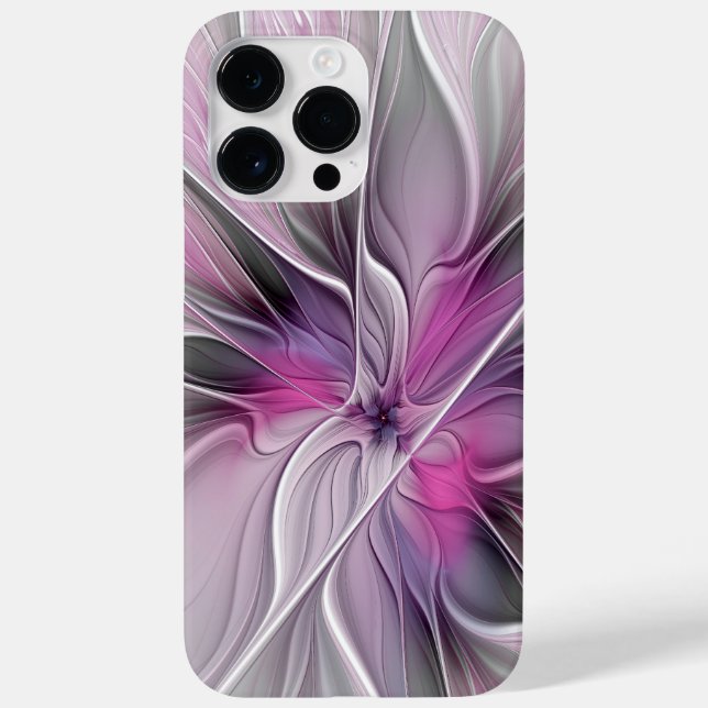 Floral Fractal Modern Abstract Flower Pink Grey Case-Mate iPhone Case (Back)