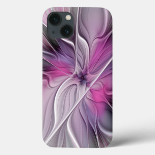 Floral Fractal Modern Abstract Flower Pink Grey iPhone 13 Case