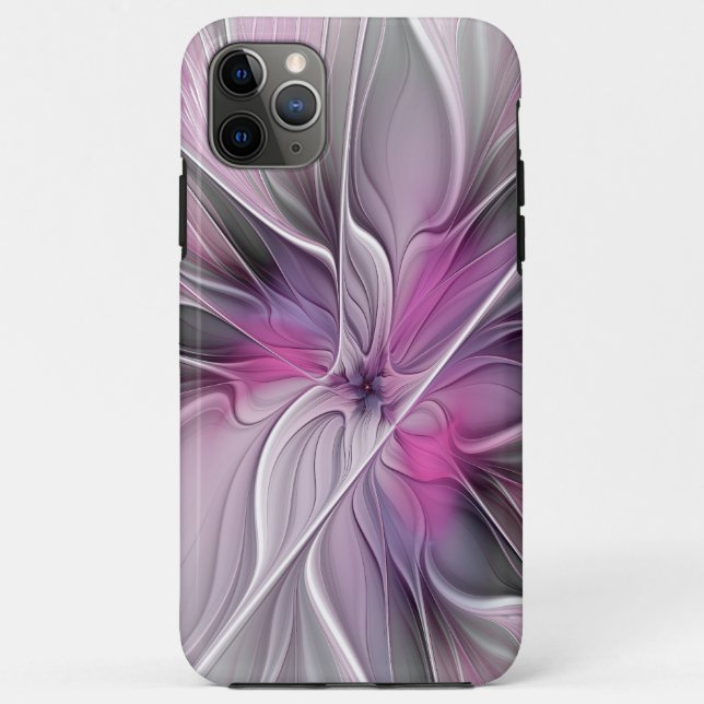 Floral Fractal Modern Abstract Flower Pink Grey Case-Mate iPhone Case (Back)