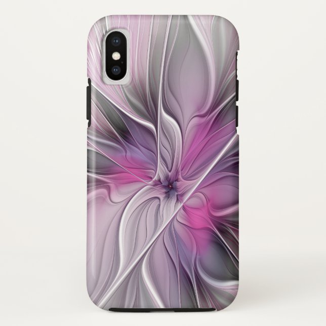Floral Fractal Modern Abstract Flower Pink Grey Case-Mate iPhone Case (Back)