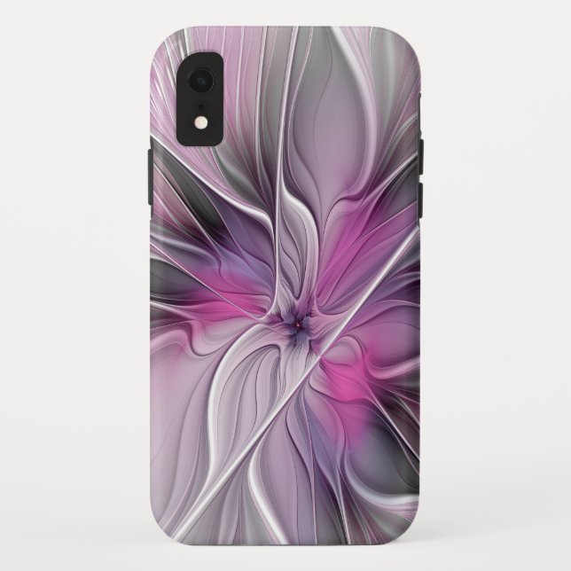 Floral Fractal Modern Abstract Flower Pink Grey Case-Mate iPhone Case (Back)