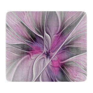 Floral Fractal Modern Abstract Flower Pink Grey Cutting Board