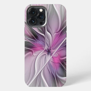 Floral Fractal Modern Abstract Flower Pink Grey iPhone 13 Pro Max Case