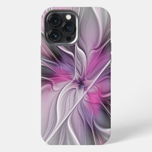 Floral Fractal Modern Abstract Flower Pink Grey iPhone 13 Pro Max Case
