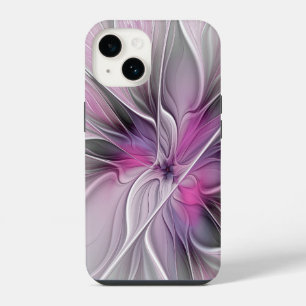 Floral Fractal Modern Abstract Flower Pink Grey iPhone 14 Case