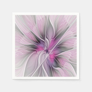 Floral Fractal Modern Abstract Flower Pink Grey Napkin