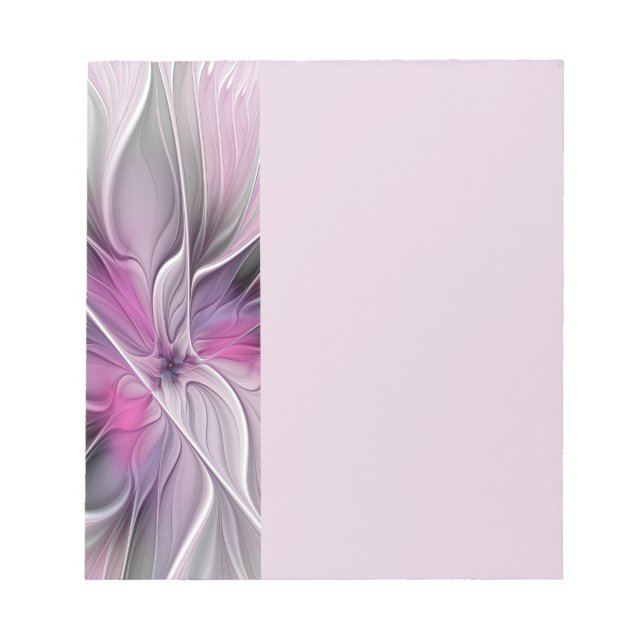 Floral Fractal Modern Abstract Flower Pink Grey Notepad (Front)