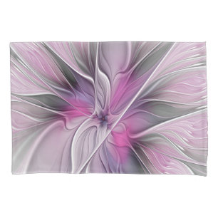 Floral Fractal Modern Abstract Flower Pink Grey Pillowcase
