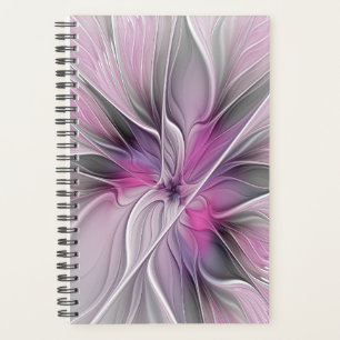Floral Fractal Modern Abstract Flower Pink Grey Planner