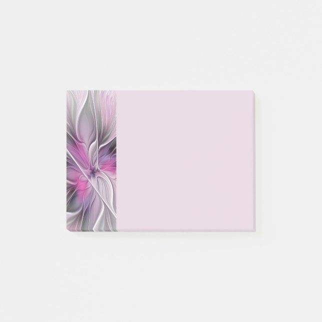 Floral Fractal Modern Abstract Flower Pink Grey Post-it Notes (Front)