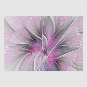 Floral Fractal Modern Abstract Flower Pink Grey Tissue Paper