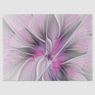 Floral Fractal Modern Abstract Flower Pink Grey Tissue Paper