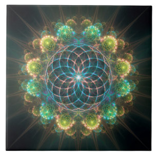 Floral fractal ornament ceramic tile