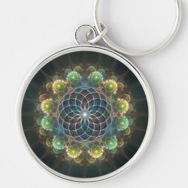 Floral fractal ornament key ring (Front)