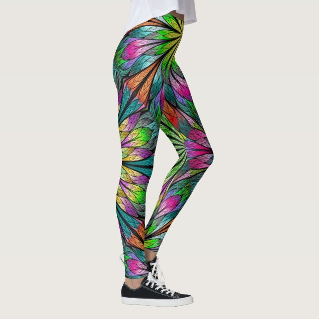 Floral Fractal Pop Fashion Leggings (Right)