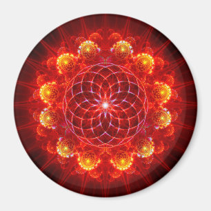 Floral fractal red ornament magnet