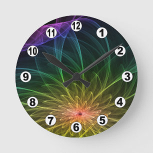 Floral Fractals & fantasy lights / Modern, Elegant Round Clock