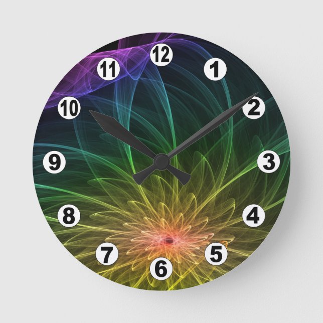 Floral Fractals & fantasy lights / Modern, Elegant Round Clock (Front)