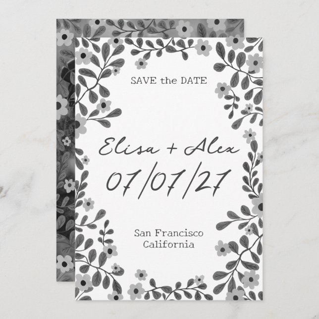 Floral Frame B&W SAVE THE DATE CUSTOM PHOTO (Front/Back)