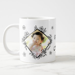 Floral Frame Black & White Jumbo Mug
