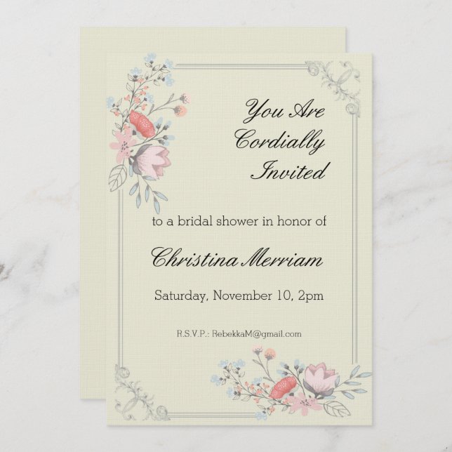 Floral Frame Bridal Shower Custom Invitation (Front/Back)
