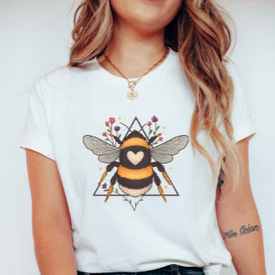 Floral Frame Bumblebee; Cute Heart Bee Summer T-Shirt