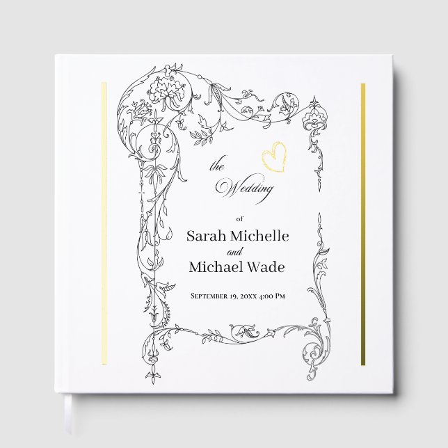 Floral Frame Calligraphy Wedding Guest Book (Front)