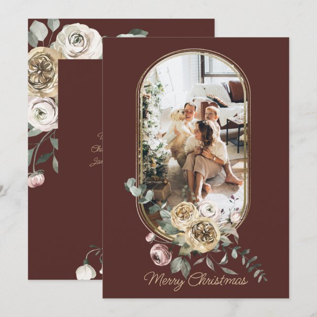 Floral Frame Christmas Holiday Photo Personalised (Front/Back)