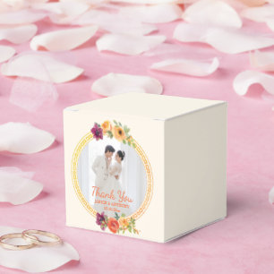 Floral frame couple photo beige wedding thank you favour box