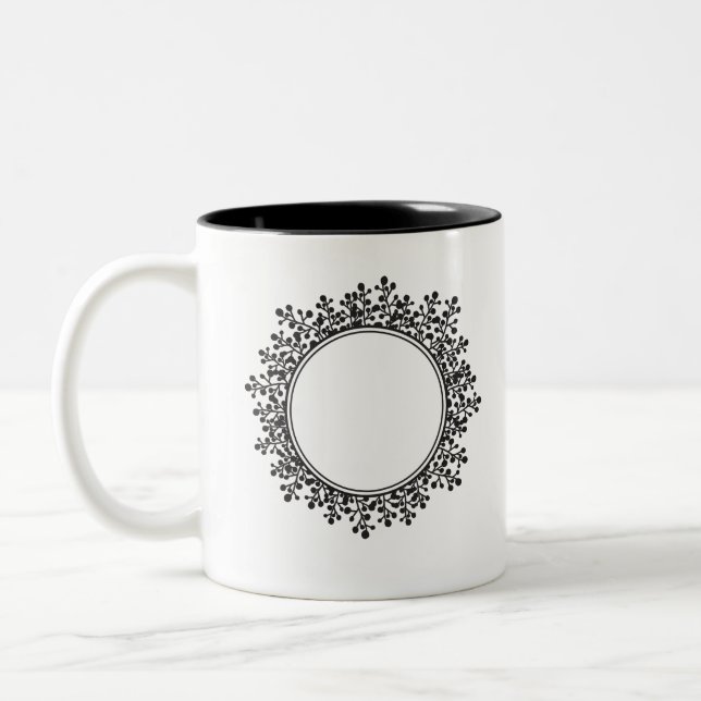 Floral Frame Customisable Name Monogram Two-Tone Coffee Mug (Left)
