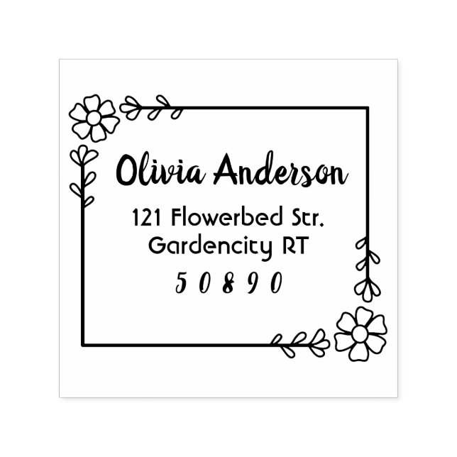 Floral frame daisy leaves address  self-inking stamp (Design)