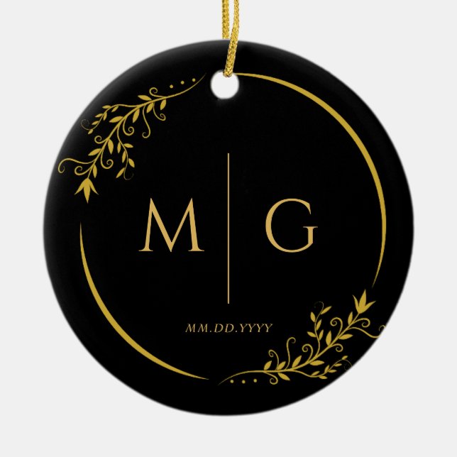 Floral Frame Elegant Personalized Monogram Ceramic Ornament (Front)
