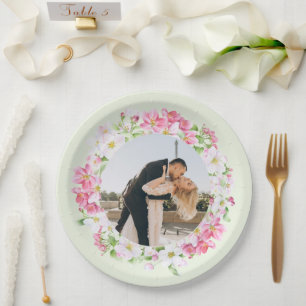 Floral Frame Favourite Couples Photo Wedding  Paper Plate