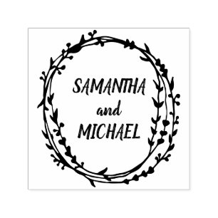 Floral Frame Handwritten Newly Weds name Self-inking Stamp