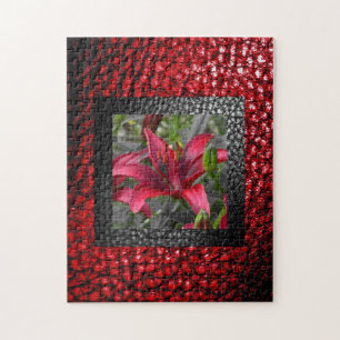 Floral Frame in Faux Leather Boarder Jigsaw Puzzle