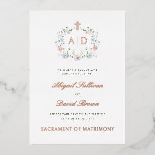 Floral Frame Monograms Catholic Wedding