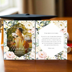 Floral Frame Photo Graduation Thank You Card