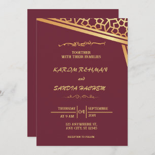 Floral Frame Plum and Gold Islamic Muslim Wedding Invitation
