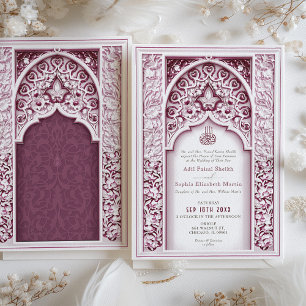 Floral Frame Plum Islamic Muslim Wedding Invitation
