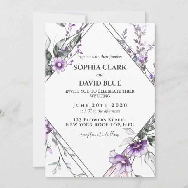 Floral Frame Purple Lavender  Wedding Invitation (Front)