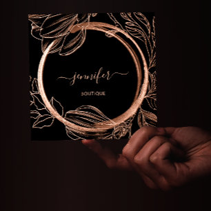 Floral Frame QR Code Logo Black Rose Royal  Square Business Card