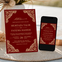 Floral Frame Red and Gold Islamic Muslim Wedding