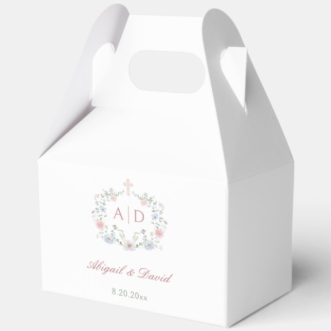 Floral Frame Religious Wedding Monograms Gable Favour Box (Front)