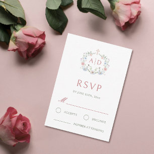 Floral Frame Religious Wedding Monograms RSVP Card