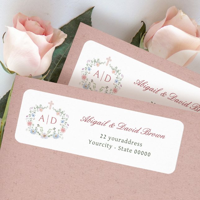 Floral Frame Religious Wedding Return Address Label (Creator Uploaded)