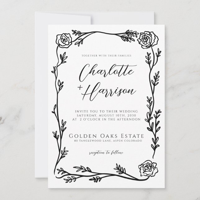 Floral Frame Script Wedding Invitation (Front)