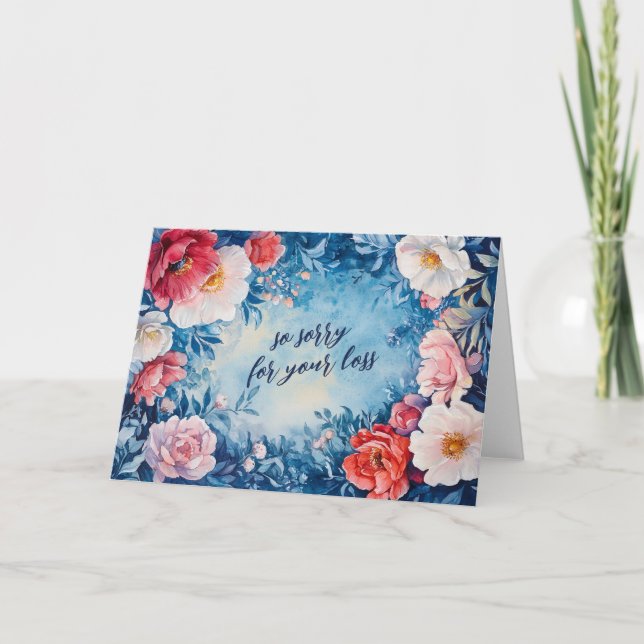 Floral Frame SORRY FOR LOSS CUSTOM Condolences Card (Front)