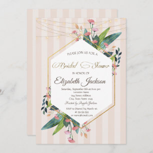 Floral Frame Striped Bridal Shower Invitation
