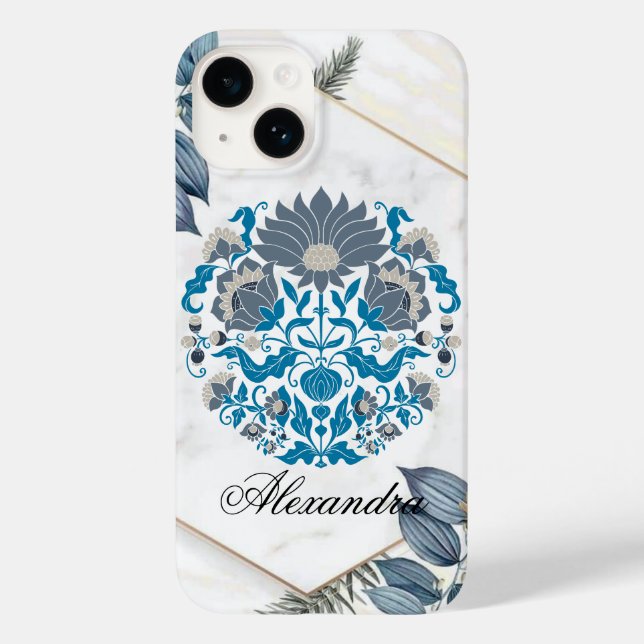Floral Frame, Teal Graphic Art, Mandala Case-Mate iPhone Case (Back)